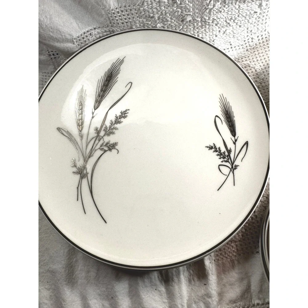 12 Ancestral Wheat Fine Translucent China Set 4 Dinner Salad Plates Saucers USA